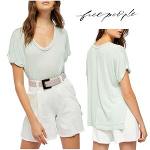 Free People Oversized Melange Mint Knit Short Sleeve T-Shirt XS